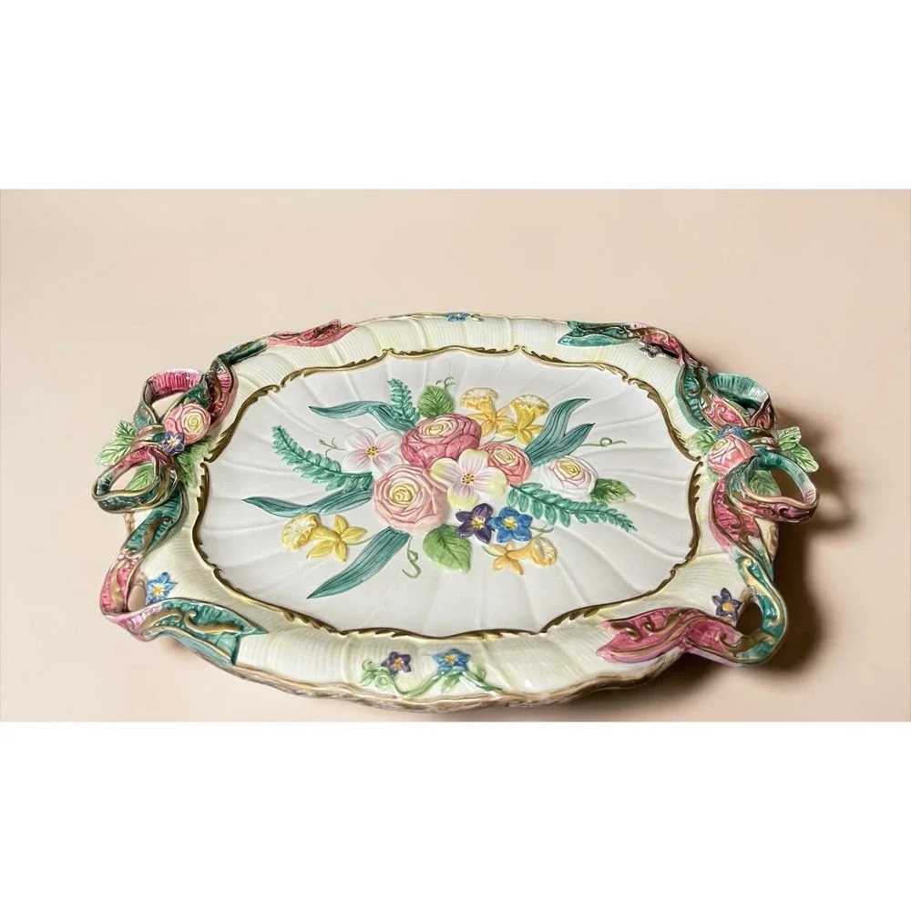 Fitz & Floyd Woodland Spring Large Oval Embossed‎ Serving Platter Floral Flowers